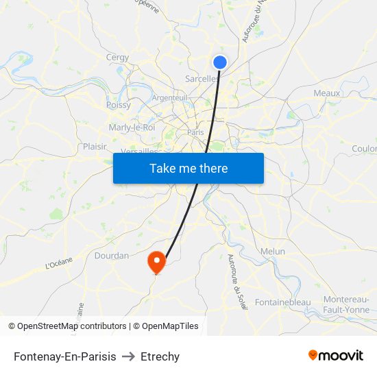 Fontenay-En-Parisis to Etrechy map