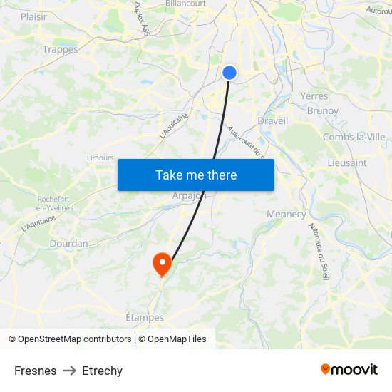 Fresnes to Etrechy map