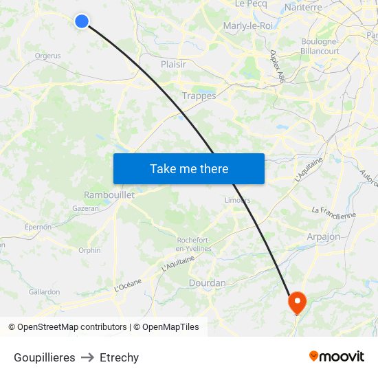 Goupillieres to Etrechy map