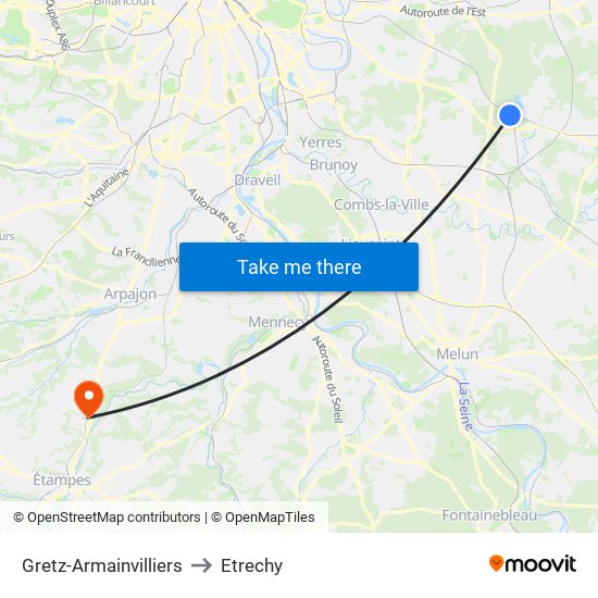 Gretz-Armainvilliers to Etrechy map