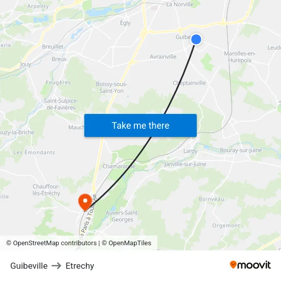 Guibeville to Etrechy map