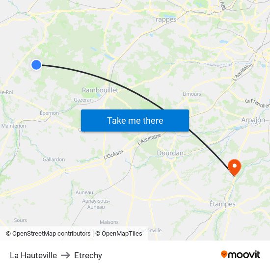 La Hauteville to Etrechy map