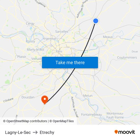 Lagny-Le-Sec to Etrechy map