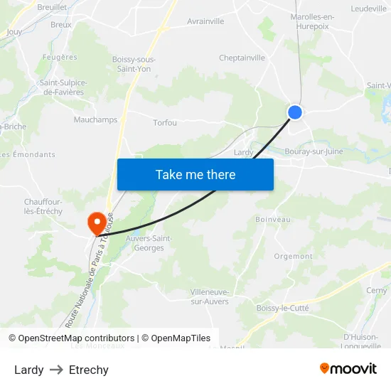 Lardy to Etrechy map