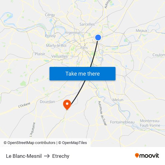 Le Blanc-Mesnil to Etrechy map