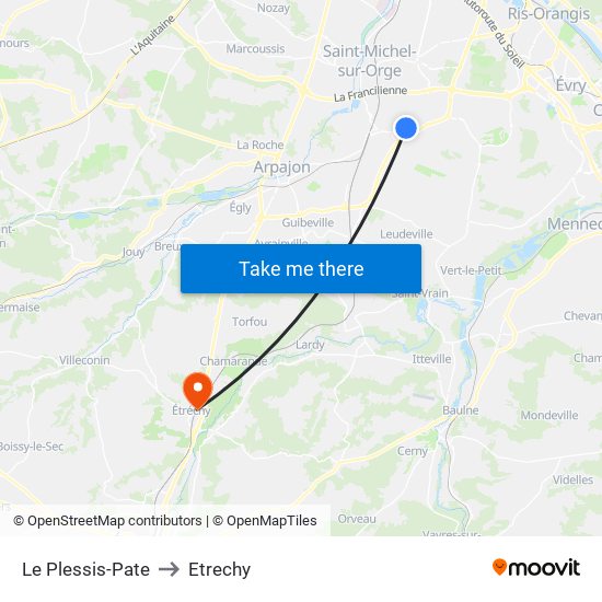 Le Plessis-Pate to Etrechy map