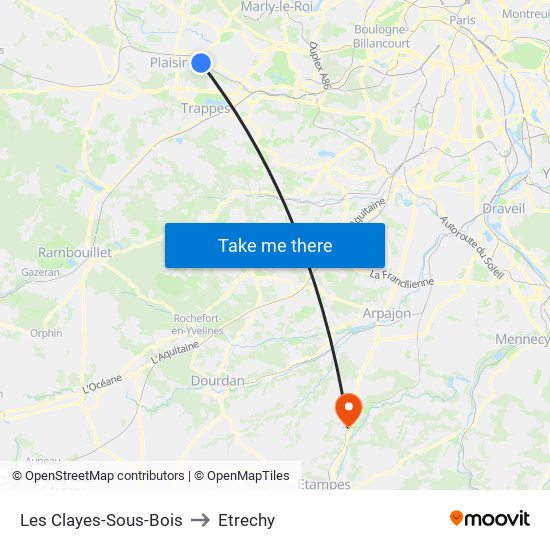 Les Clayes-Sous-Bois to Etrechy map