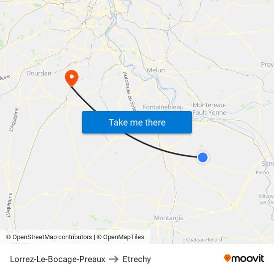 Lorrez-Le-Bocage-Preaux to Etrechy map