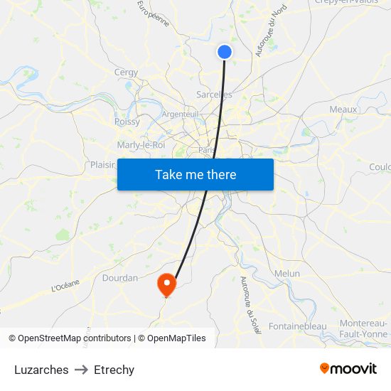 Luzarches to Etrechy map
