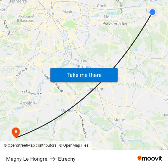 Magny-Le-Hongre to Etrechy map