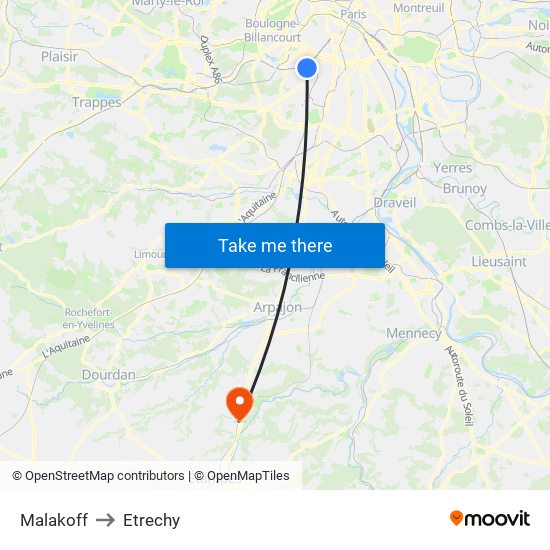 Malakoff to Etrechy map