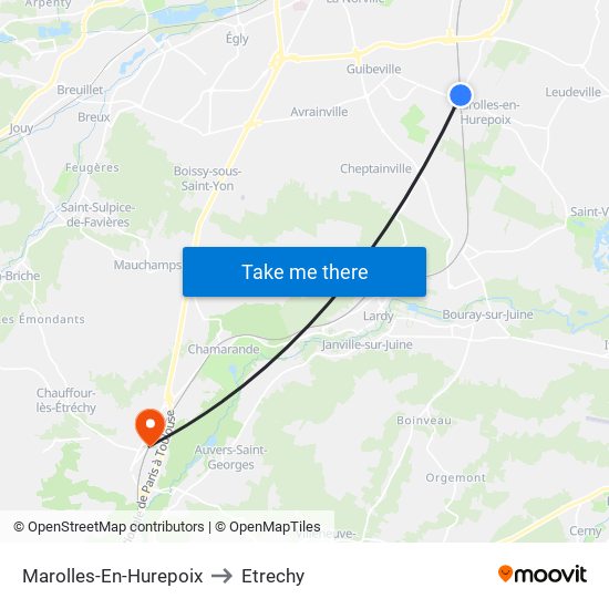 Marolles-En-Hurepoix to Etrechy map