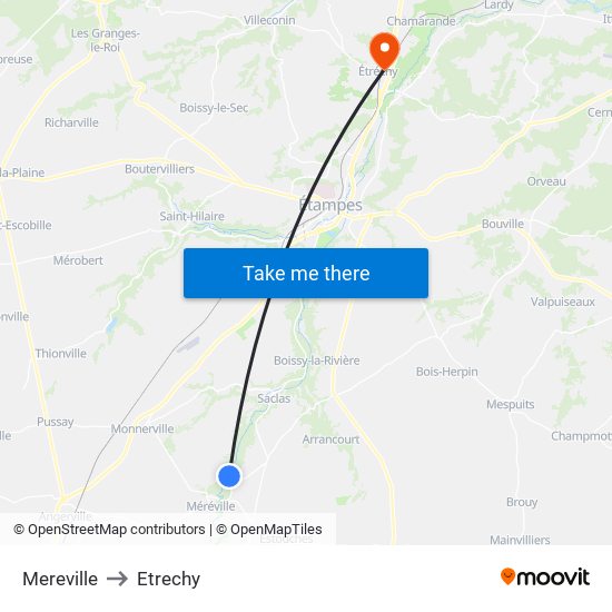Mereville to Etrechy map