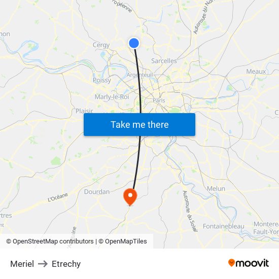 Meriel to Etrechy map