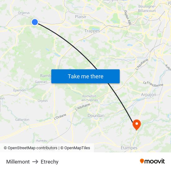 Millemont to Etrechy map