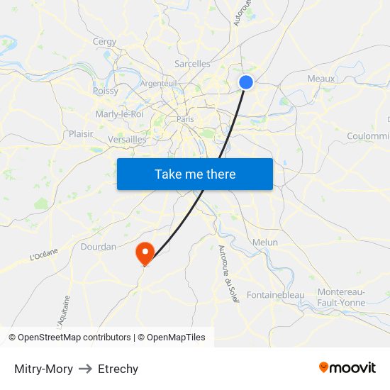 Mitry-Mory to Etrechy map