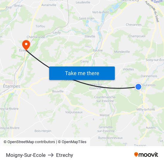 Moigny-Sur-Ecole to Etrechy map