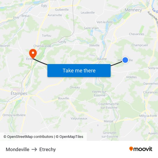 Mondeville to Etrechy map