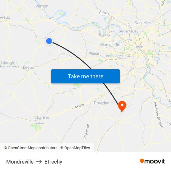 Mondreville to Etrechy map