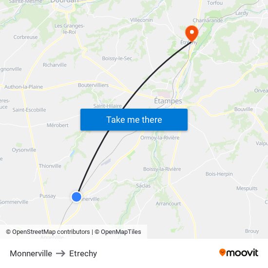 Monnerville to Etrechy map