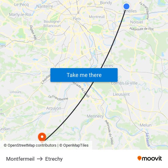 Montfermeil to Etrechy map