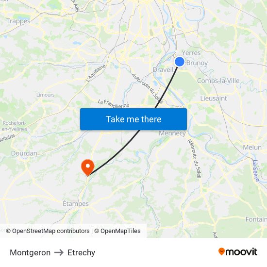 Montgeron to Etrechy map