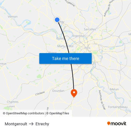 Montgeroult to Etrechy map