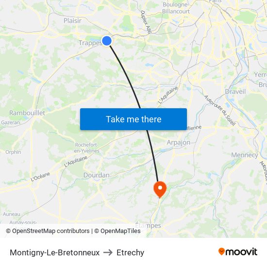 Montigny-Le-Bretonneux to Etrechy map