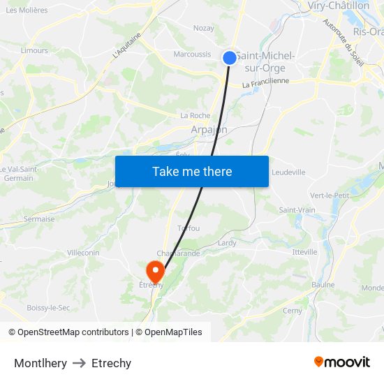 Montlhery to Etrechy map