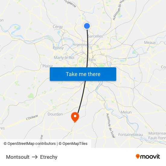 Montsoult to Etrechy map