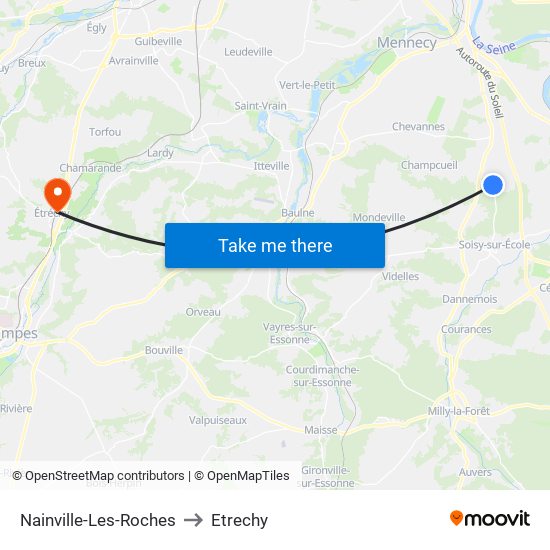 Nainville-Les-Roches to Etrechy map