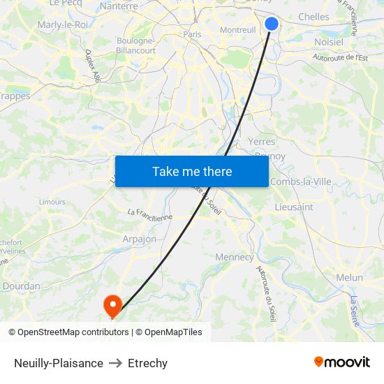 Neuilly-Plaisance to Etrechy map