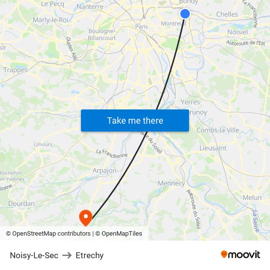 Noisy-Le-Sec to Etrechy map