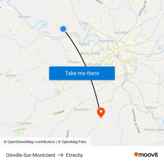 Oinville-Sur-Montcient to Etrechy map