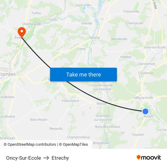 Oncy-Sur-Ecole to Etrechy map