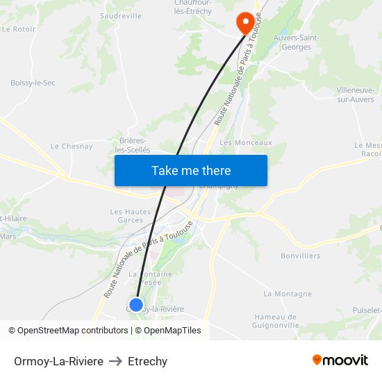 Ormoy-La-Riviere to Etrechy map