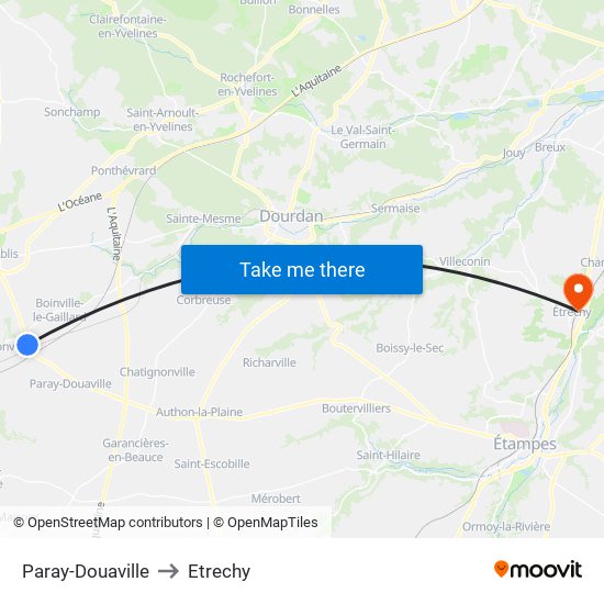Paray-Douaville to Etrechy map