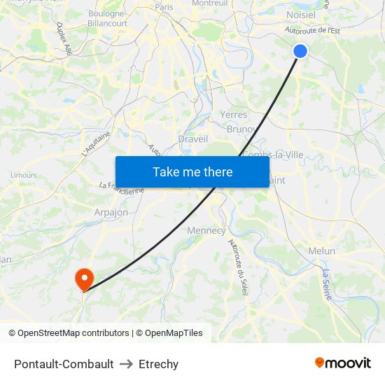 Pontault-Combault to Etrechy map