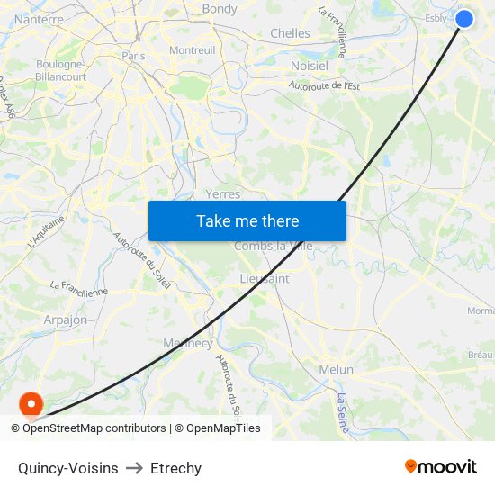 Quincy-Voisins to Etrechy map