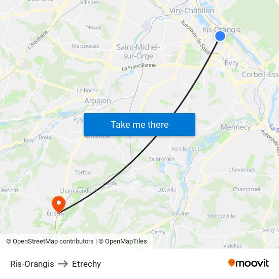 Ris-Orangis to Etrechy map