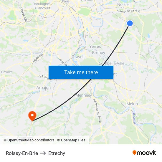 Roissy-En-Brie to Etrechy map