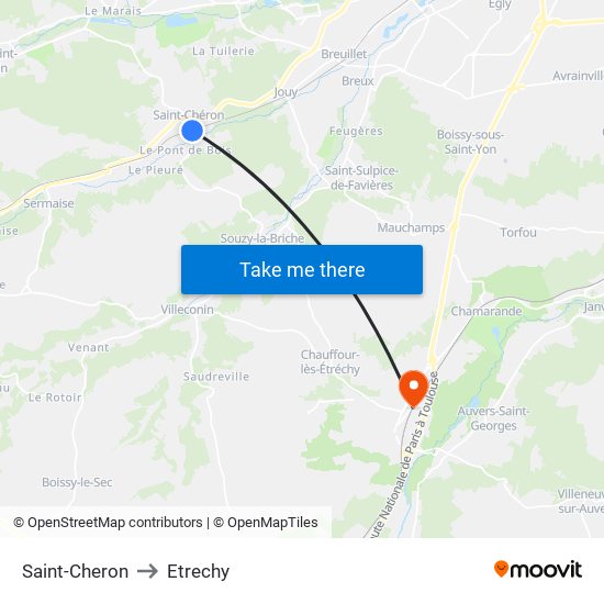 Saint-Cheron to Etrechy map