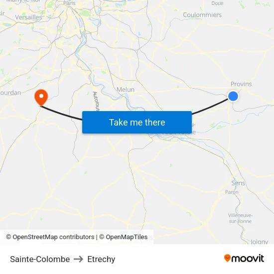 Sainte-Colombe to Etrechy map
