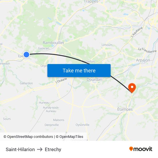 Saint-Hilarion to Etrechy map