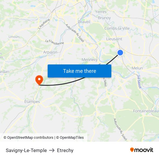 Savigny-Le-Temple to Etrechy map