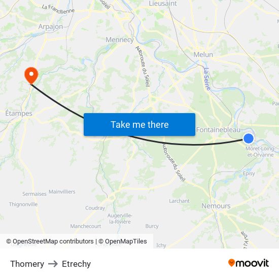 Thomery to Etrechy map