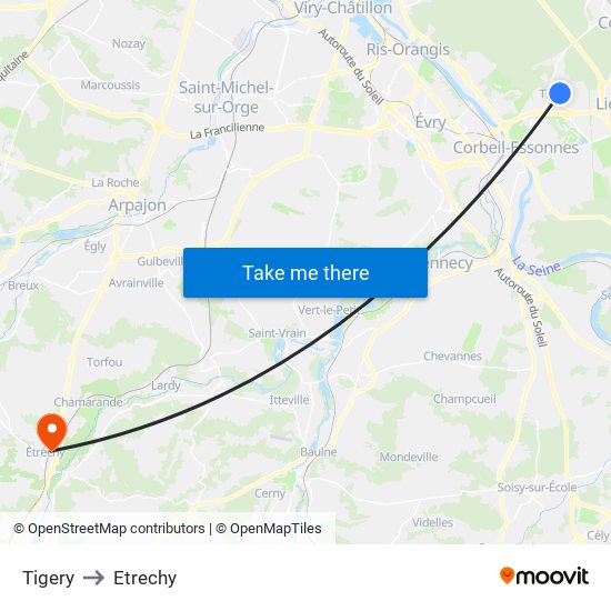 Tigery to Etrechy map