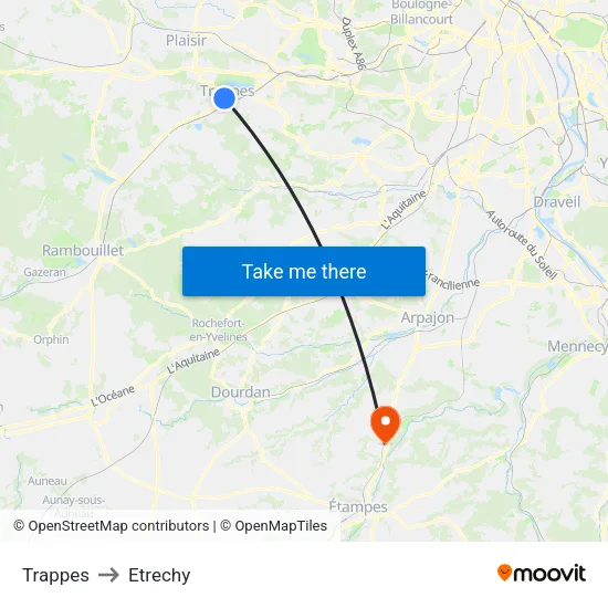 Trappes to Etrechy map