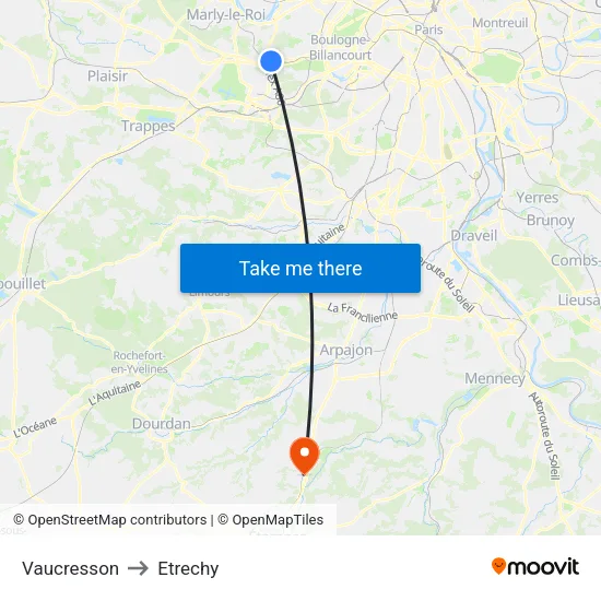 Vaucresson to Etrechy map