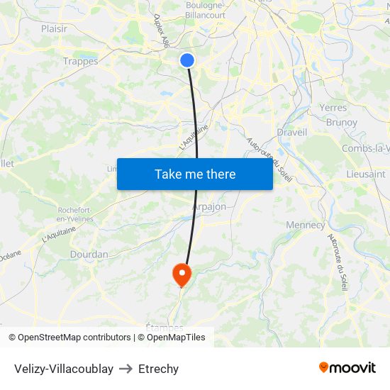 Velizy-Villacoublay to Etrechy map